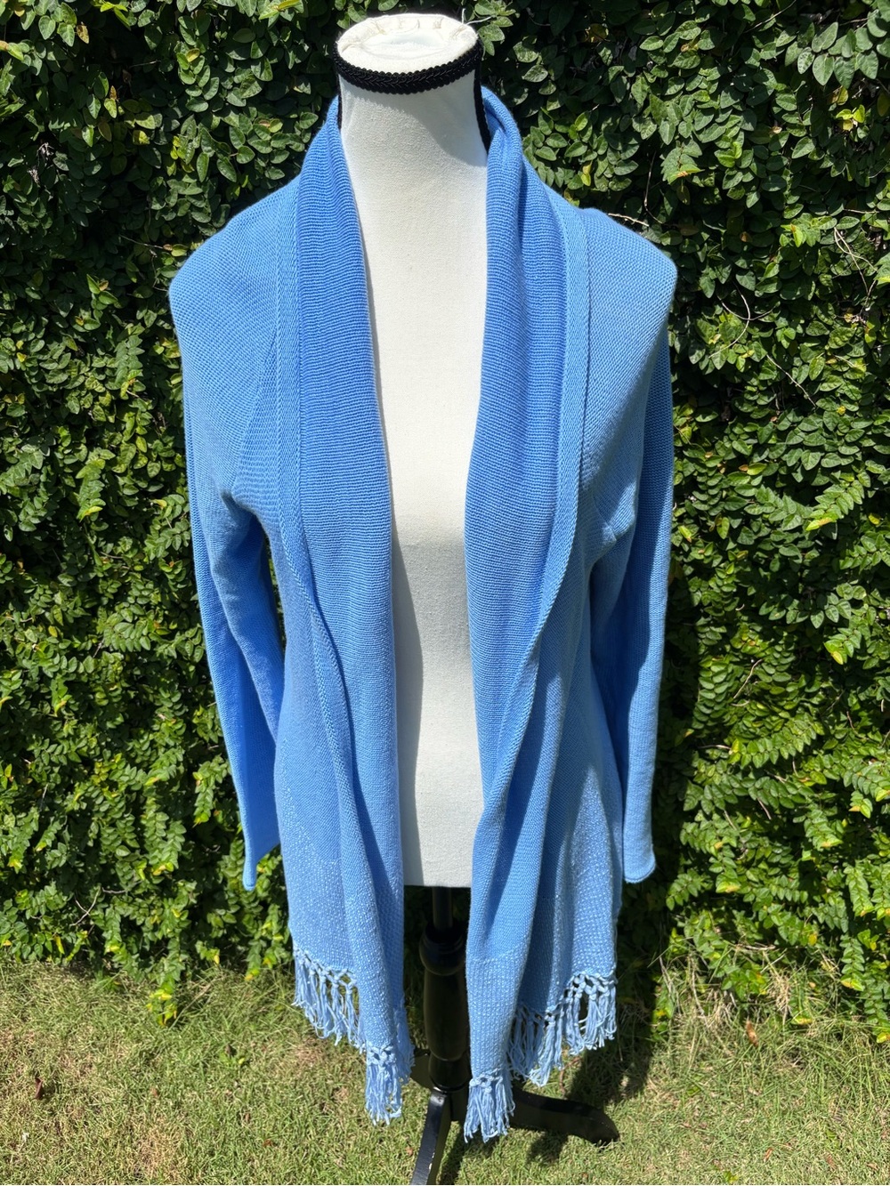 Lilly Pulitzer Tatum Sky Blue Open-Front Fringe Cardigan Large